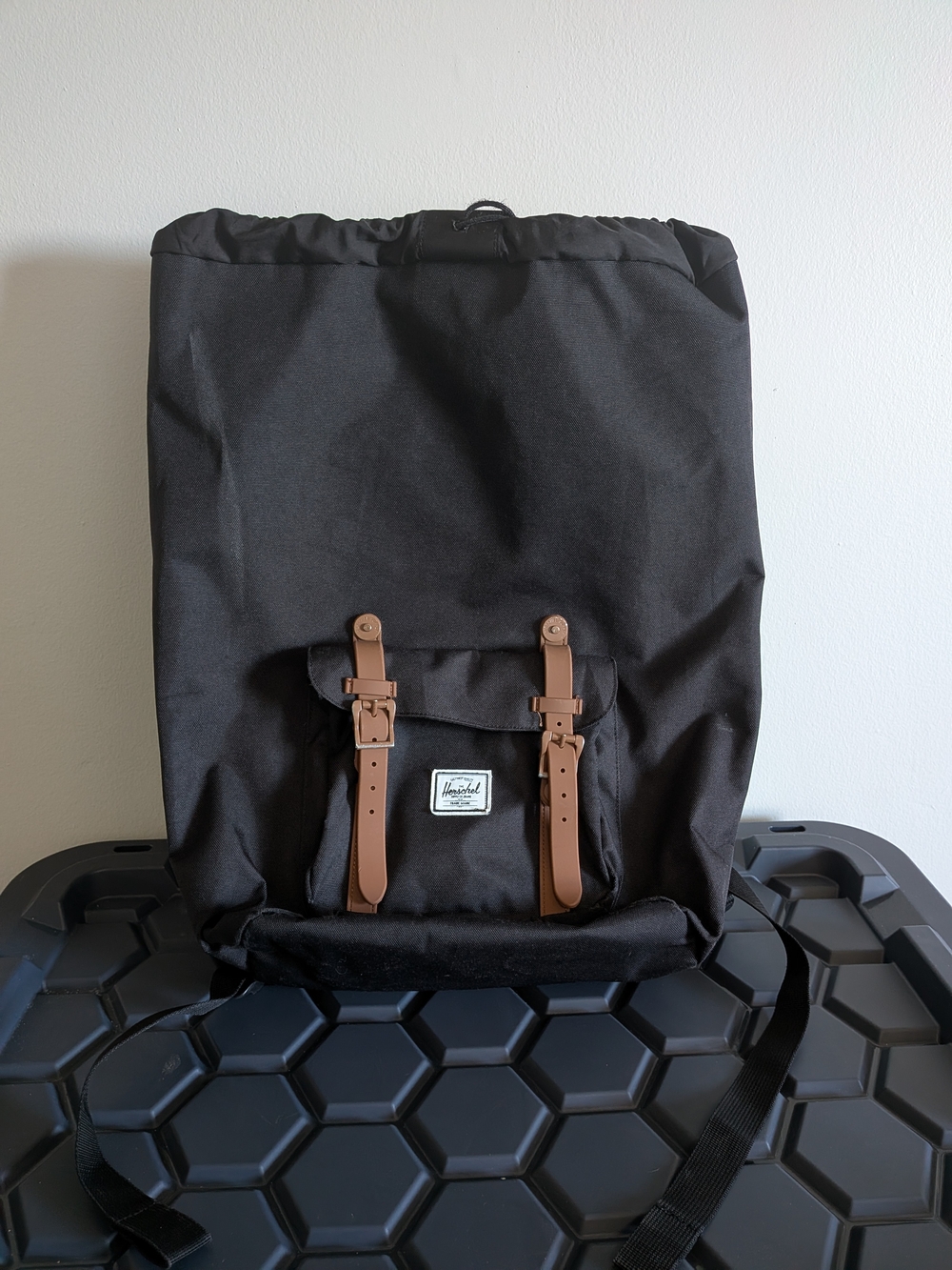 Herschel Supply Company Black Backpack with Brown Strap Accents